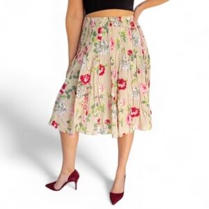 CAbi tan pink floral print knee-length pleated cotton skirt size 2